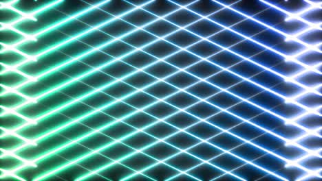 animation of glowing neon blue and green mesh moving on seamless loop on black background