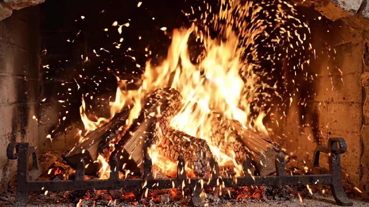 Fiamme affascinanti danzano in un accogliente focolare: una scena di fuoco calda e invitante con ceppi che bruciano vivacemente nel cuore di un camino rustico.