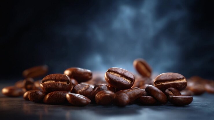 Captivating Coffee Beans: A Stunning Visual Journey Highlighting Floating and Ground Coffee Beans Amidst a Mysterious Background with Depth and Texture