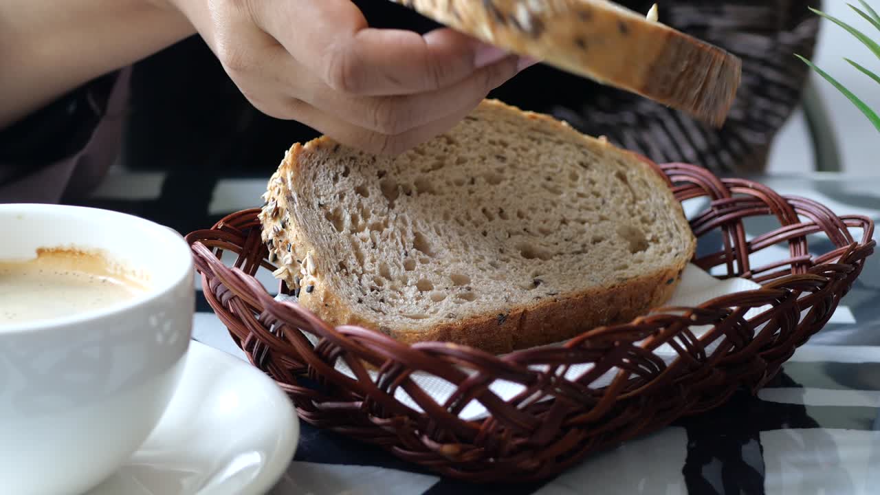 Brow bread and tea cup for breakfast ,