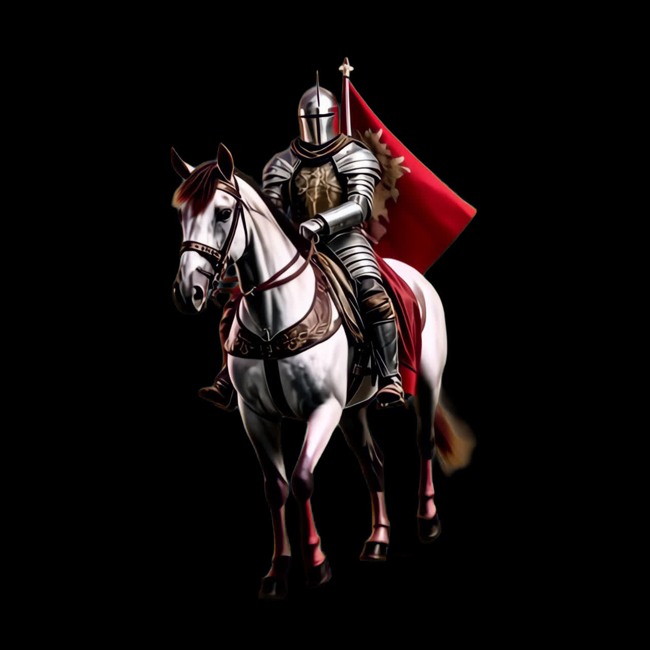 Medieval knight on horseback animation isolated asset, transparent 4K video, alpha channel, ProRes