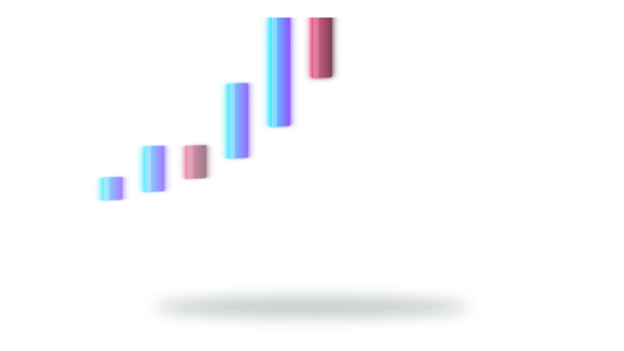 Animeret 3D-søjlediagram, der viser fluktuerende finansielle data