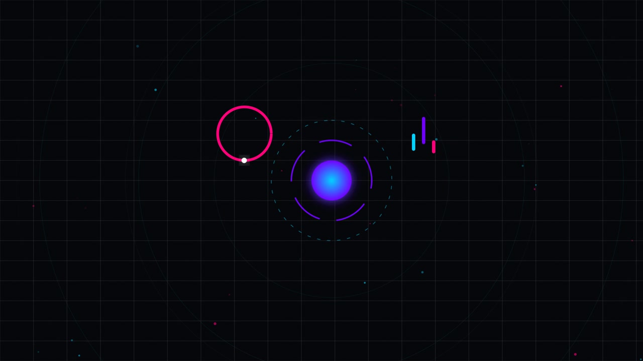 Abstract Motion Graphics with Pulsing Neon Sphere and Data Bars