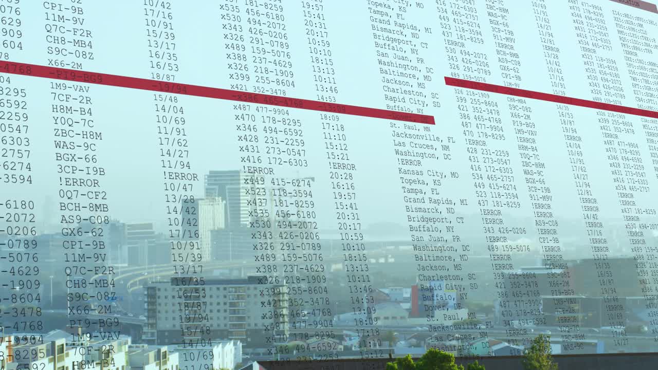 도시 풍경 위의 데이터 처리 애니메이션