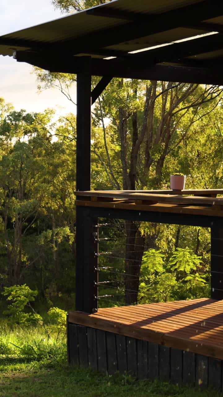 Lush greenery viewed from a wooden lookout
