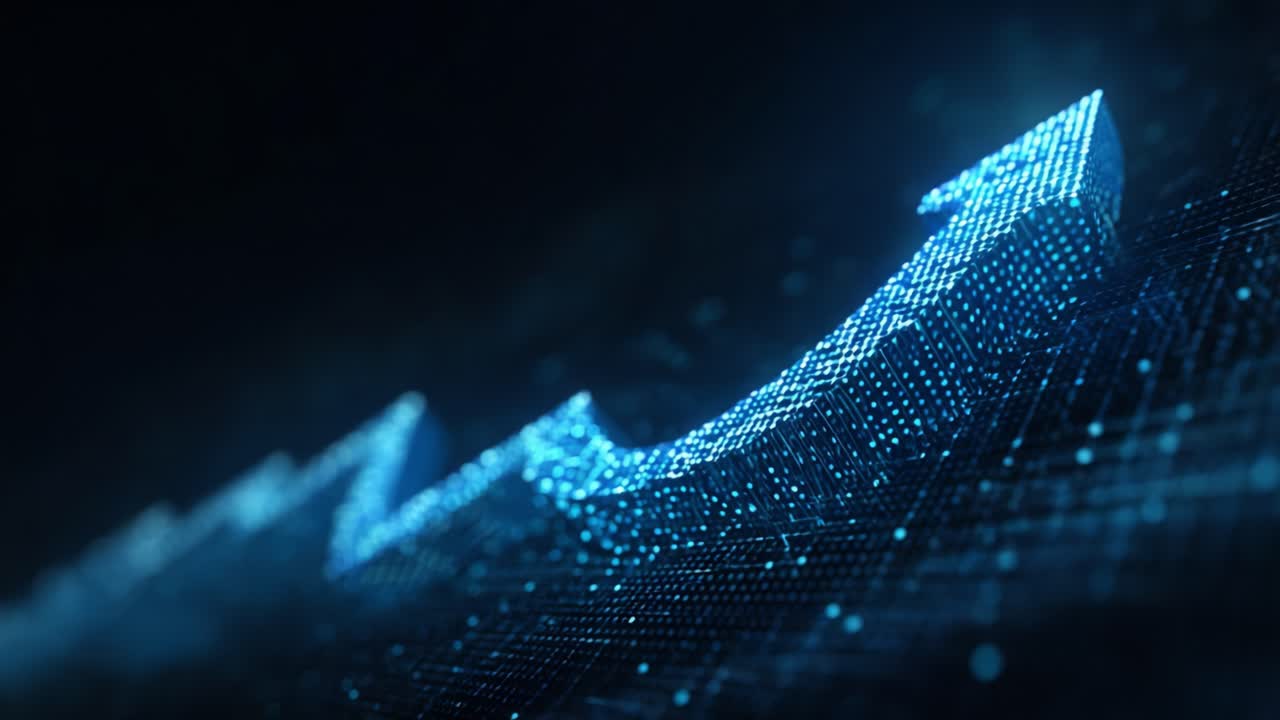 Dynamic Digital Growth Visualization: A Close-Up of Pixelated Graph Trends Signifying Progression and Future Success in a High-Tech Landscape
