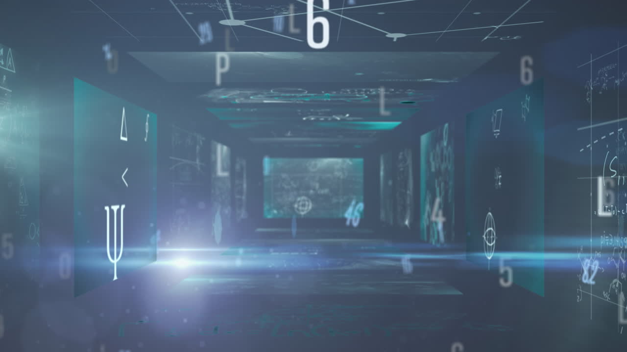 화면에 나타나는 수학적 방정식에 맞춰 변하는 여러 개의 숫자와 알파 ⁇