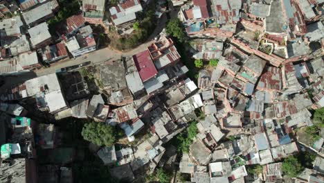 the petare neighborhood, showing the dense urban landscape of venezuela , aerial view