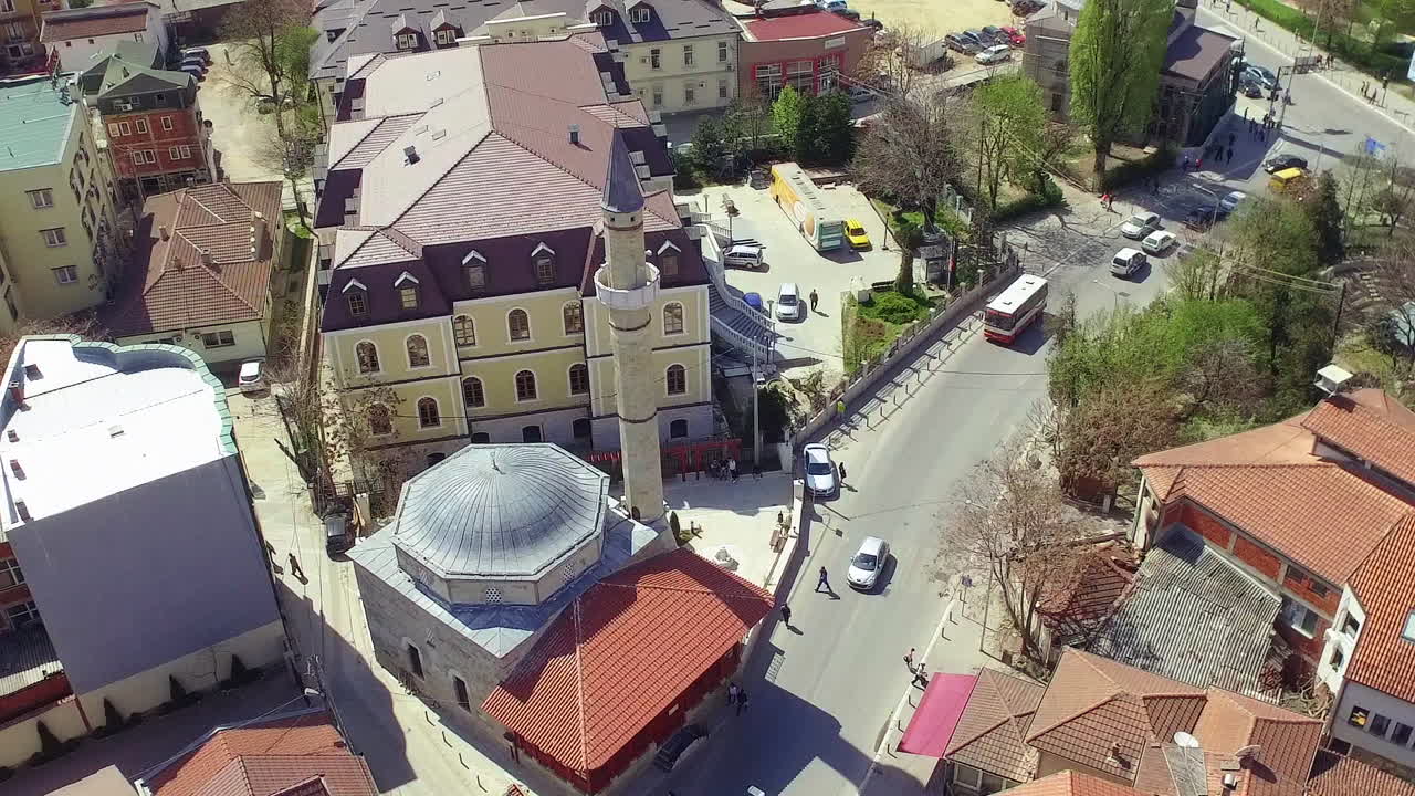 Aerial view of Jashar Pasha Mosque and Kosovo Museum, Kosovo