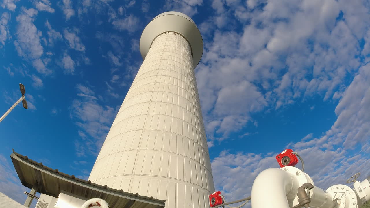 Tall White Water Tower Under Blue Sky