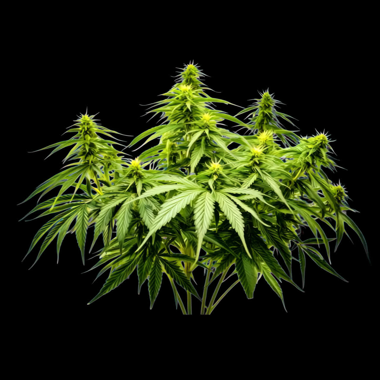 Lush cannabis plant growth animation isolated asset, transparent 4K video, alpha channel, ProRes