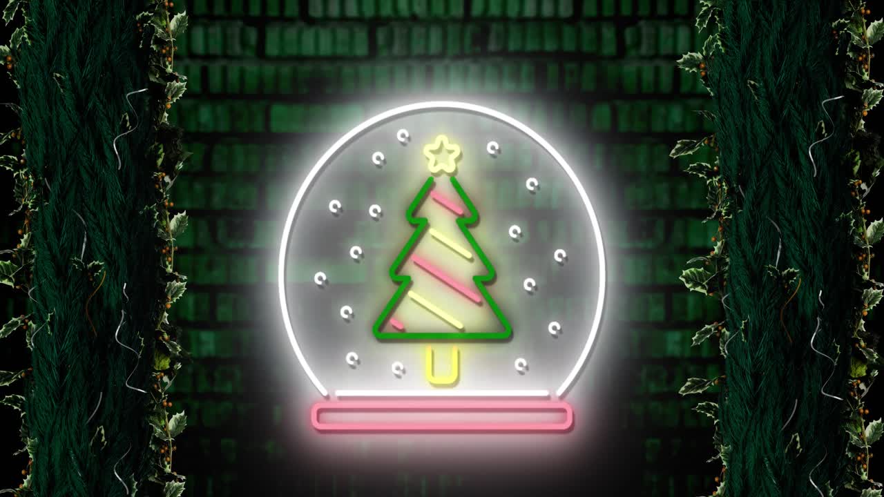 나무 위에 크리스마스 트리와 함께 스노우 글로브의 애니메이션