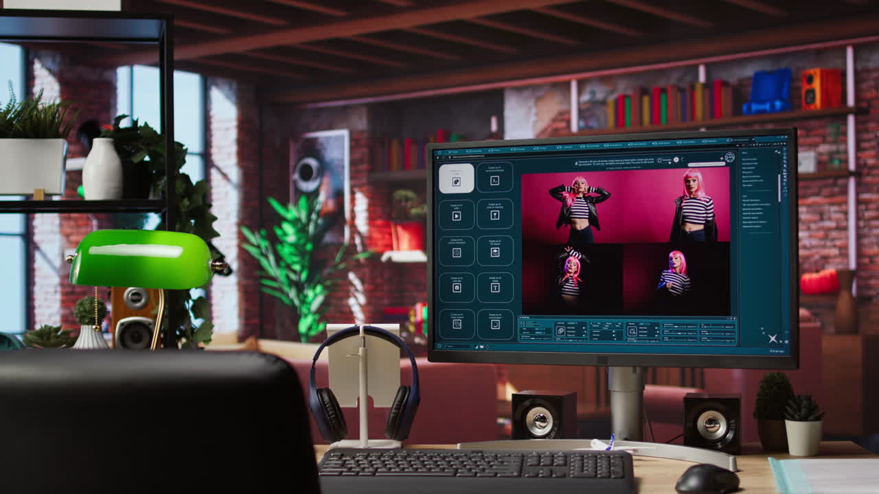 Computer on desk with UI of GPT application turning text prompt into photos
