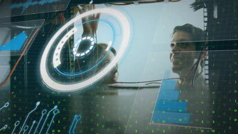 animación del procesamiento de datos financieros a través de diversos ingenieros informáticos por servidores informáticos