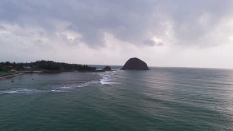 aerial view pan of beach and the sea of tuy hoa.