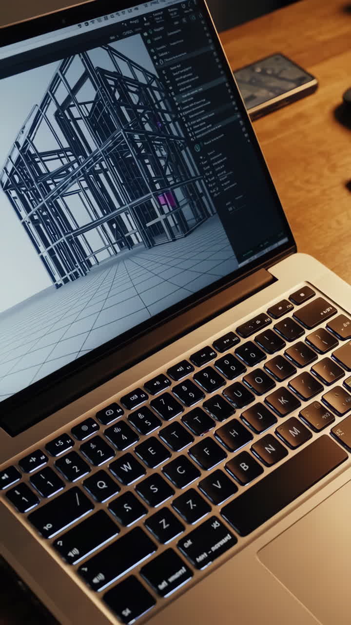 Laptop displaying 3D architectural model