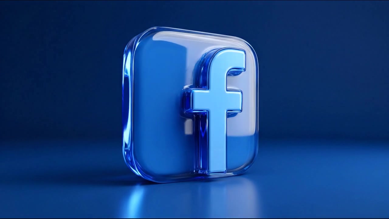 Blåt social medie-appikon stående på en ren blå overflade i detaljeret optagelse
