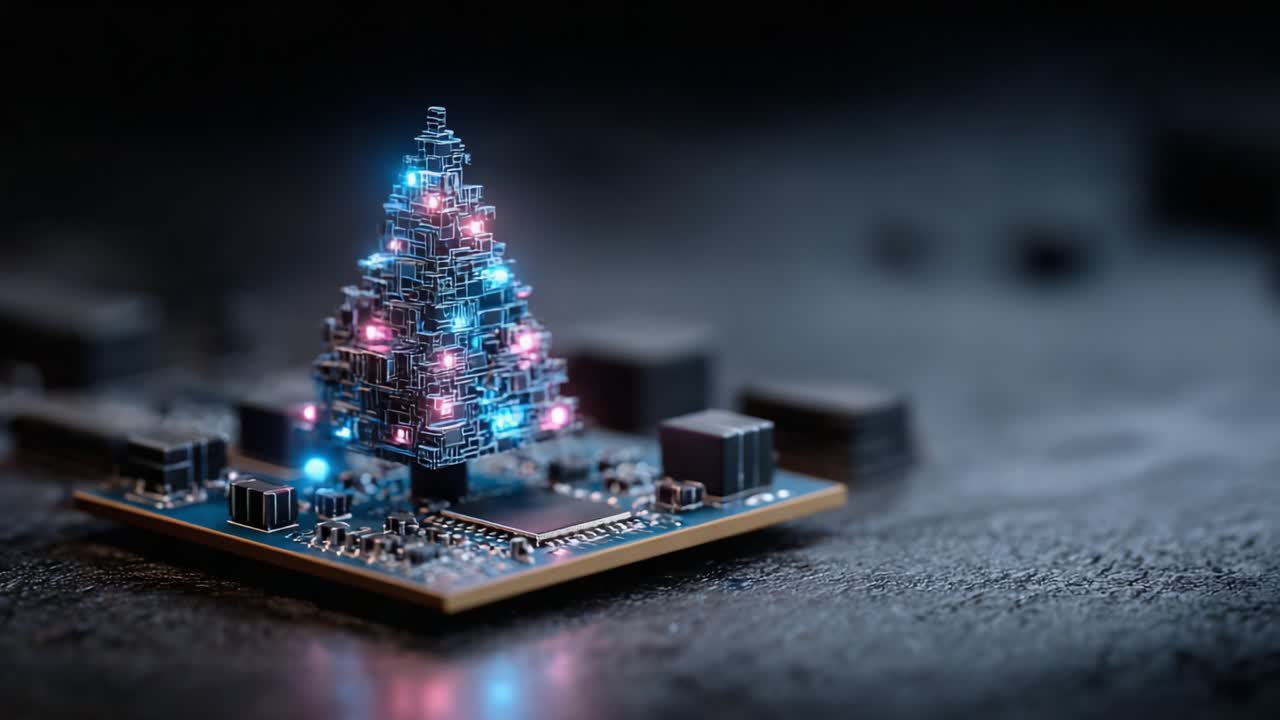 A Stunning Fusion of Technology and Festivity: A Circuit Board Christmas Tree Illuminated with Colorful Lights, Celebrating Innovation During the Holiday Season