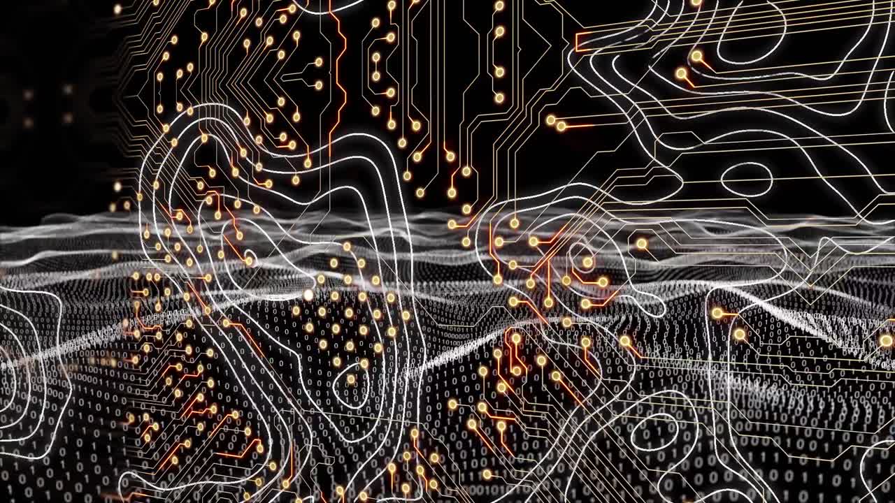 마이크로프로세서 연결 및 도포그래피 디지털 파동에서 검은 바탕