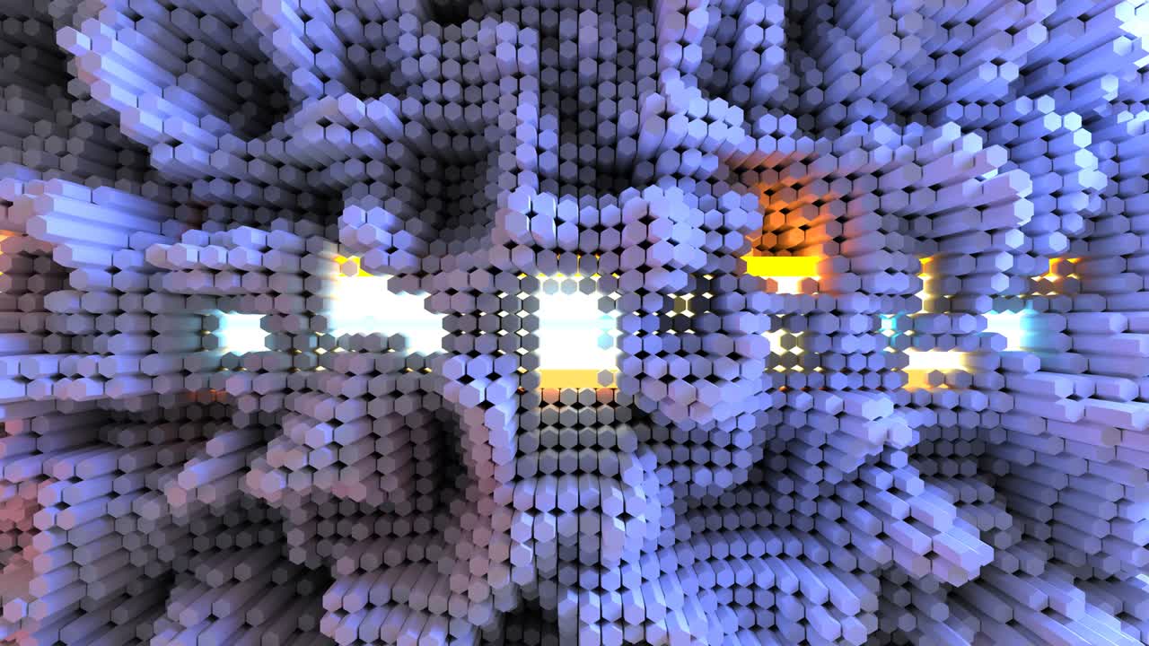 hexágonos en movimiento y luces de neón en el fondo. animación de renderización 3d
