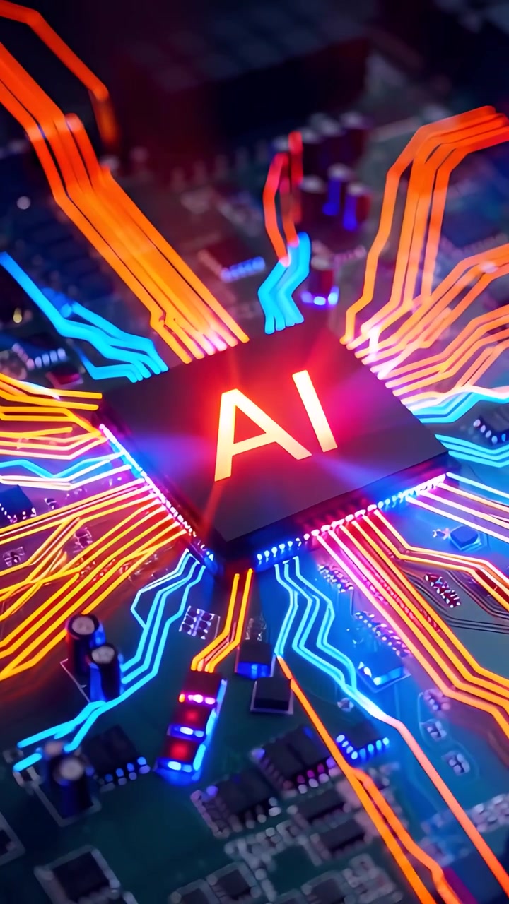 Sfondo Tecnologico Futuristico con Scheda Madre e Chip AI 4K
