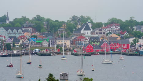 small colourful community town in nova scotia, canada on an overcast day