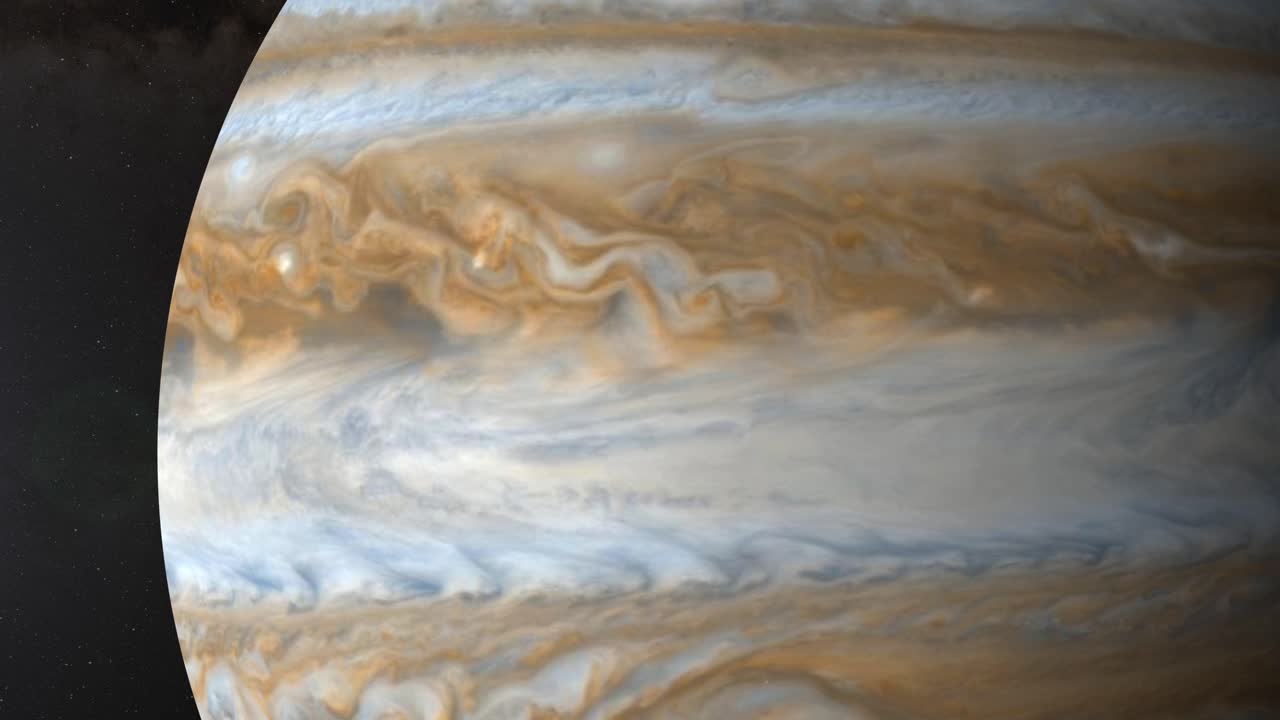 vista giratoria de los patrones de nubes de júpiter