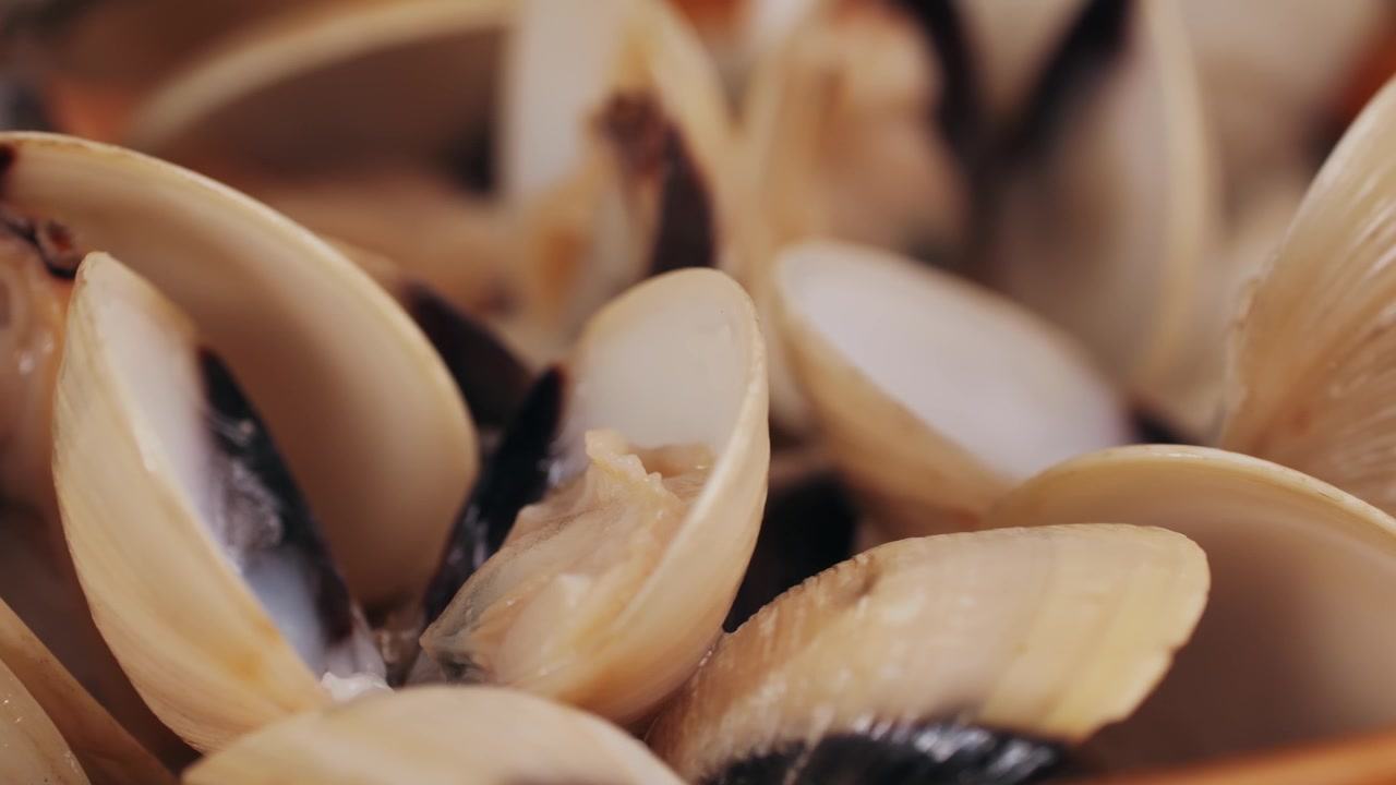 Marinara mussels with garlic, sauce, lemon and parsley. Classic spanish and French meal macro close up.