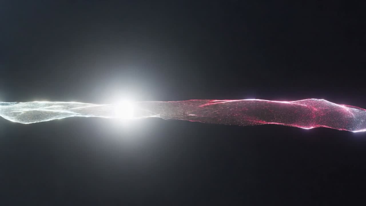Bagliore sinistro che avvia un nastro di energia pulsante al centro, formando una sfera luminosa e una scia di scintille per la tecnologia.