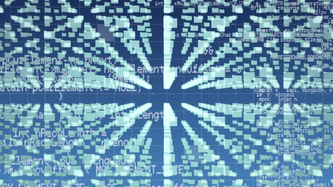 Animation of data processing over digital padlock with integrated circuit on blue background