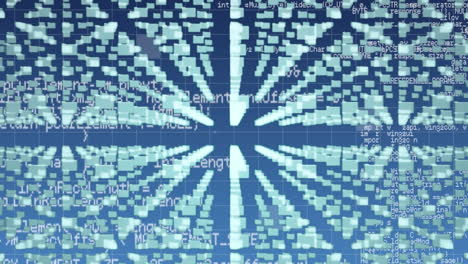 animation of data processing over digital padlock with integrated circuit on blue background