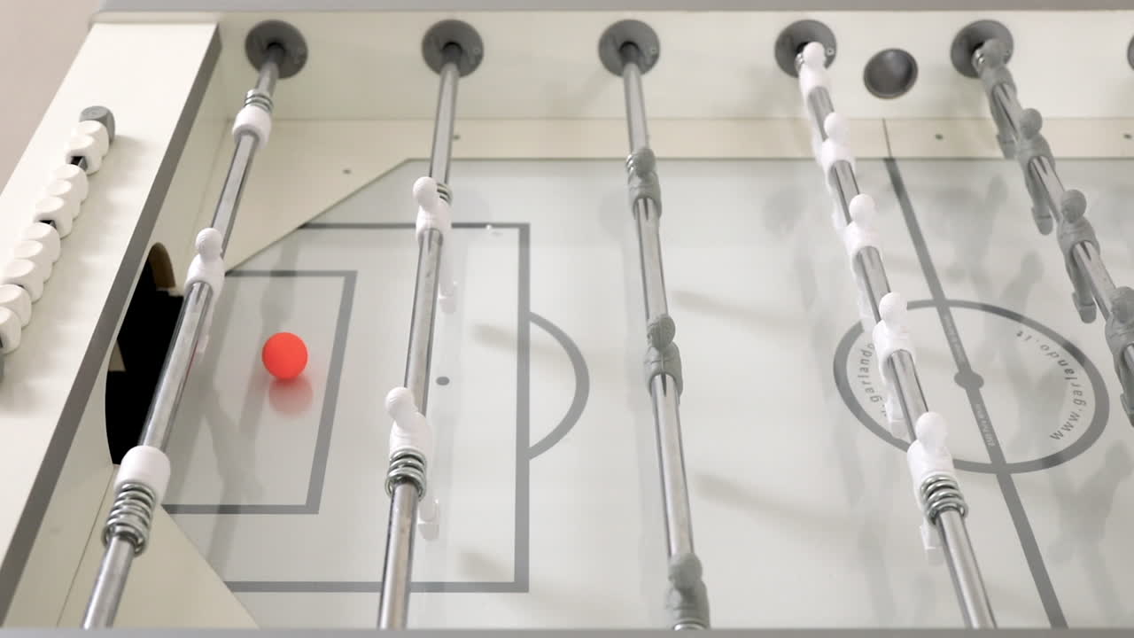 A shot on goal with the famous table football.