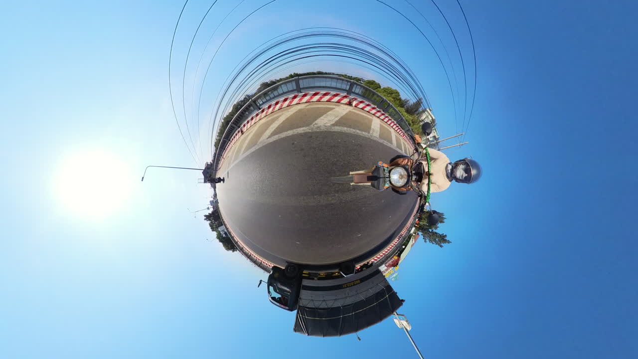 Solo Tourist Traveling And Exploring Vietnam On A Motorbike. Tiny Planet Effect Using Insta360 Action Cam Selfie.