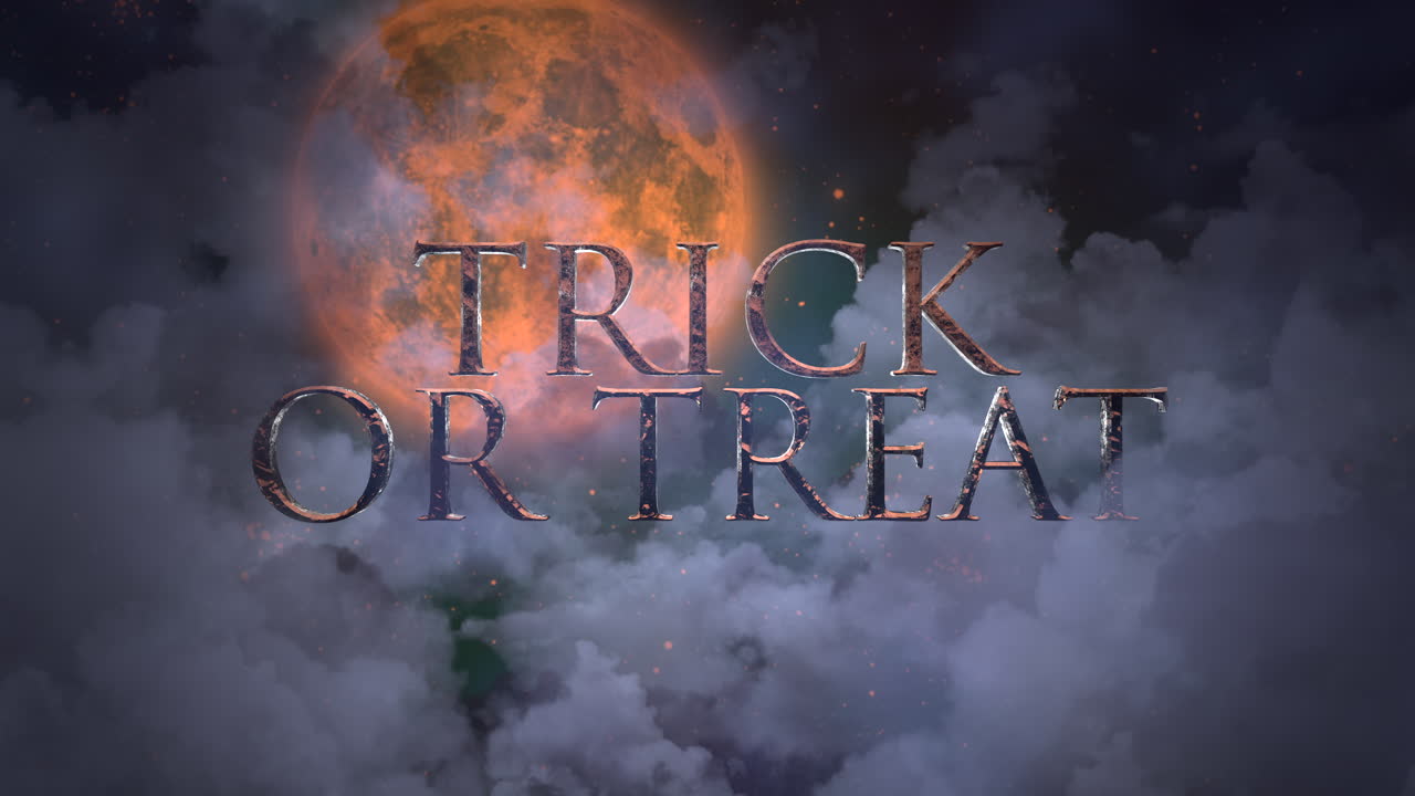 주황색 큰 달과 신비로운 구름으로 속임수를 쓰거나 치료하십시오.