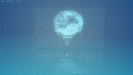 animación de ecuaciones matemáticas sobre un modelo digital del cerebro humano sobre un fondo negro