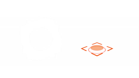 Animation-of-rotating-orange-square-and-circular-scope,-on-white