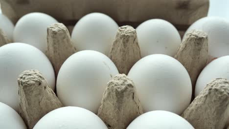 close-up of a dozen white eggs in a cardboard carton