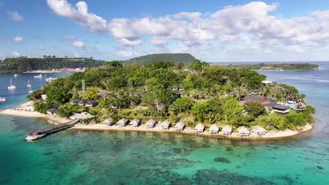 aerial view of holiday resort on paradise island. port vila, vanuatu. colourful seaside, south pacific.