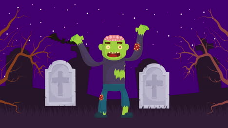 escena oscura de halloween con zombies en el cementerio