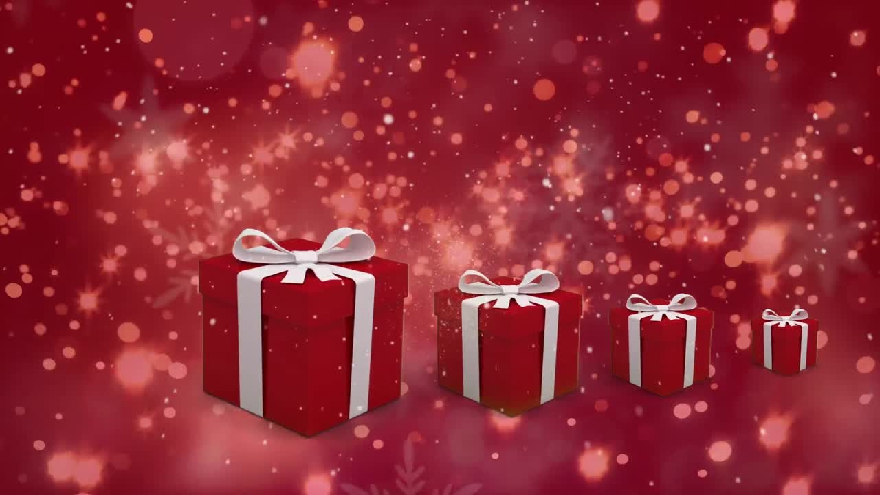 Animation of light spots over presents on red backrgound
