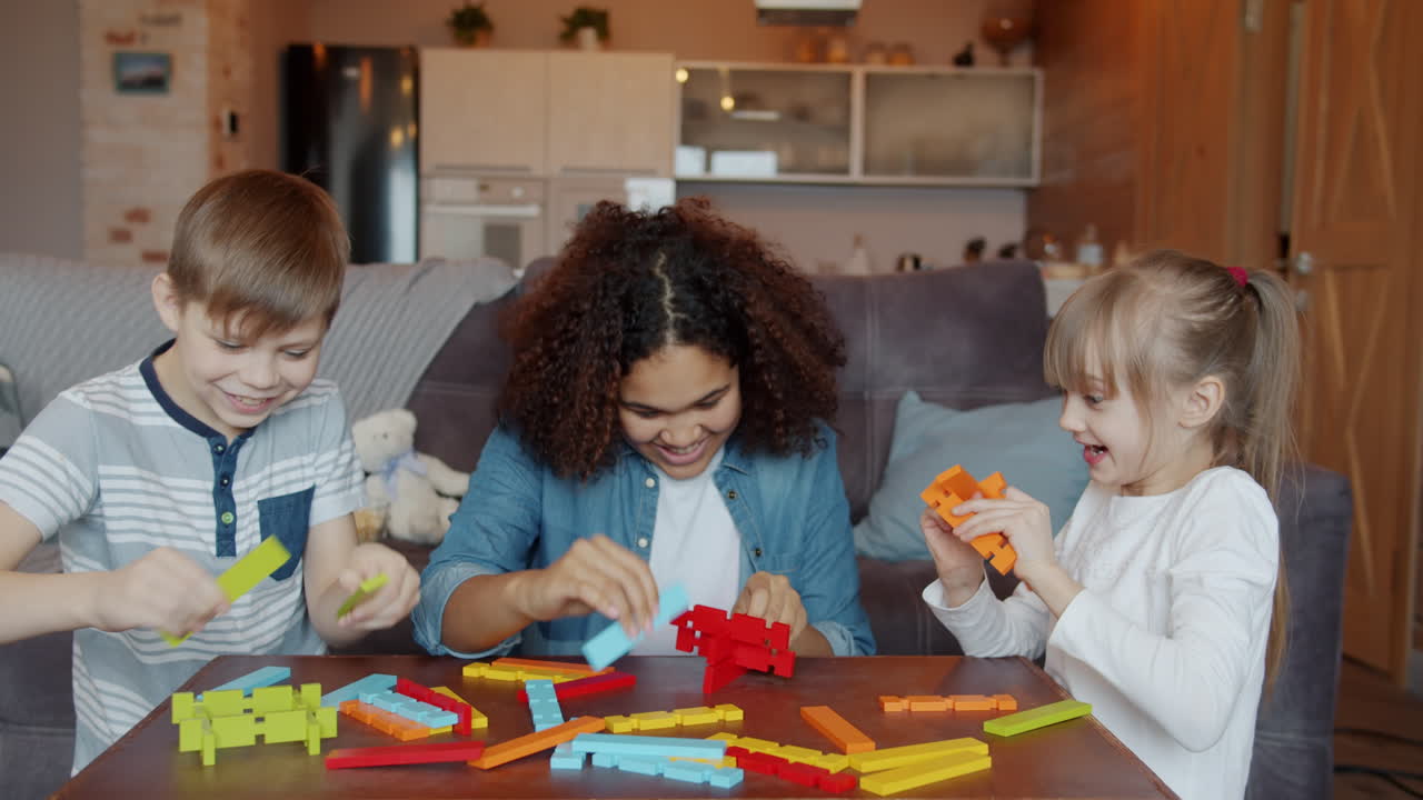Children Playing with Building Blocks