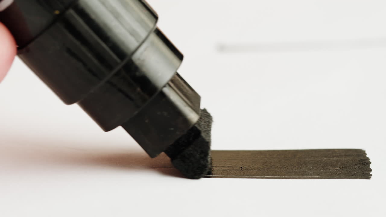 Hand Drawing a Thick Black Line with a Marker on White Paper
