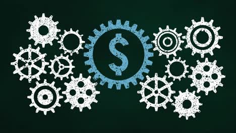 business gear mechanism concept on chalkboard. blue dollar sign icon.