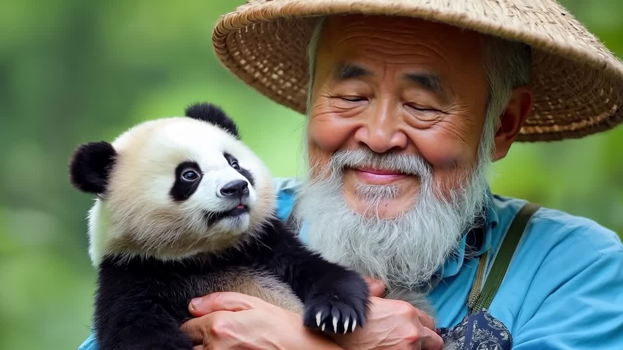 un hombre sosteniendo un oso panda bebé en sus brazos