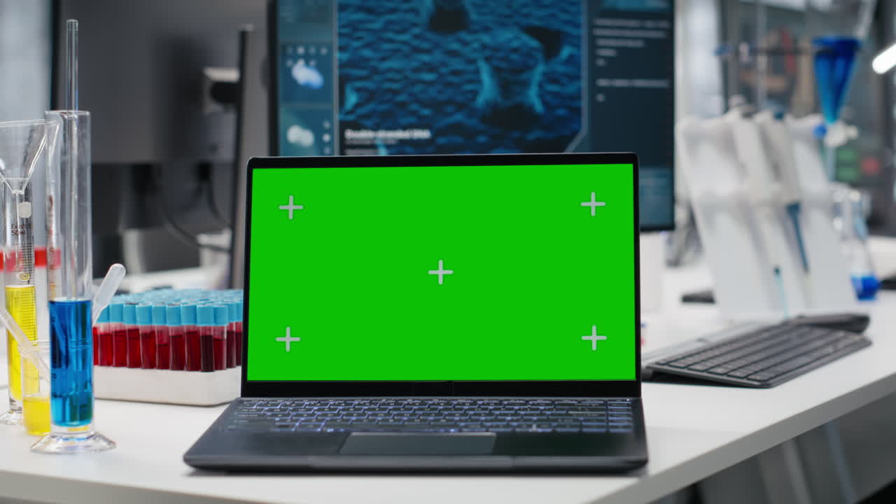 Green Screen Laptop And Computer Monitor In Laboratory