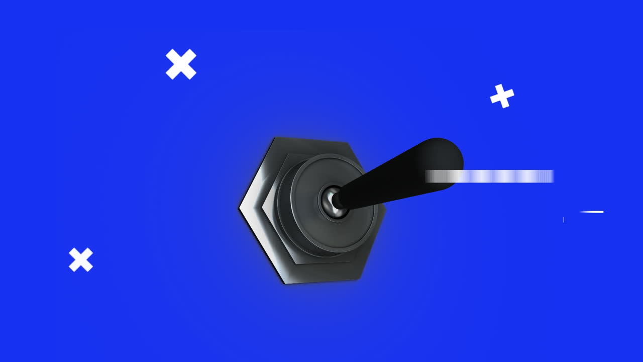 파란색 배경에서 전원 스위치를 전환하여 데이터 처리의 애니메이션