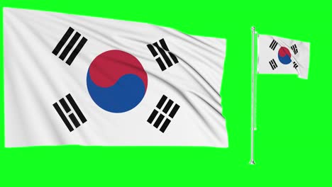 Greenscreen-Schwenkt-Südkoreanische-Flagge-Oder-Fahnenmast