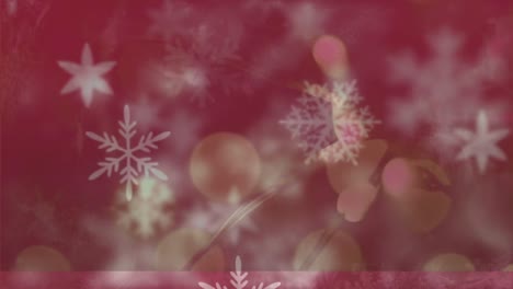 animación de nieve cayendo sobre luces borrosas sobre fondo rojo