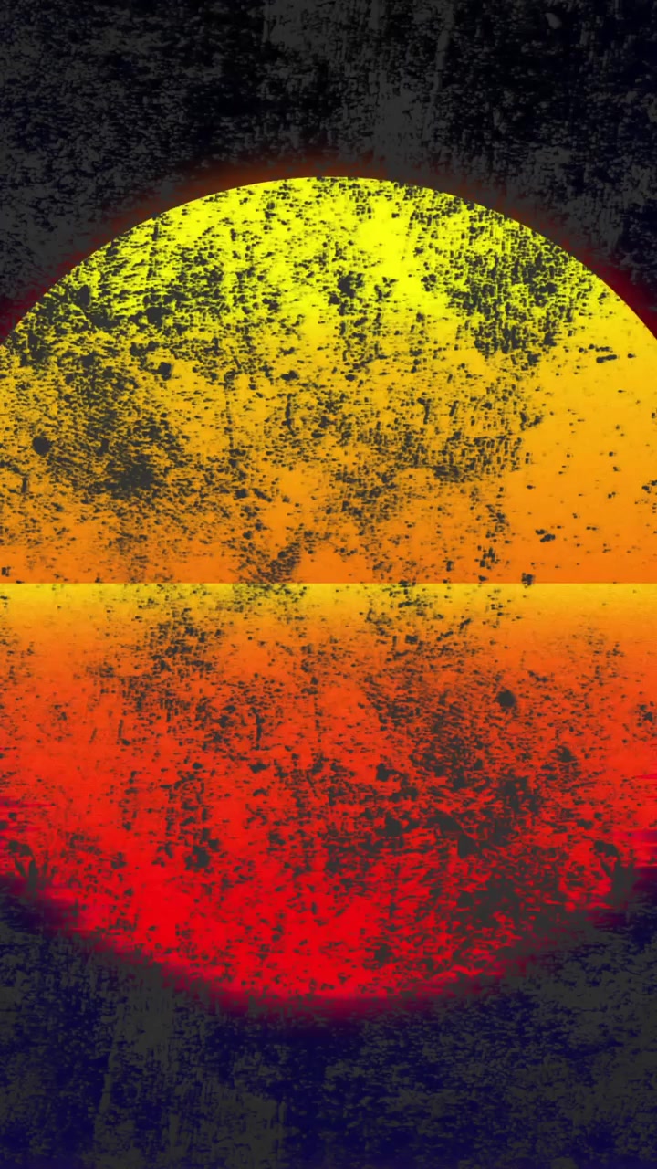 Animaatio auringonlaskusta veden yllä eloisten värien ja tekstuurien kera taideteoksessa.