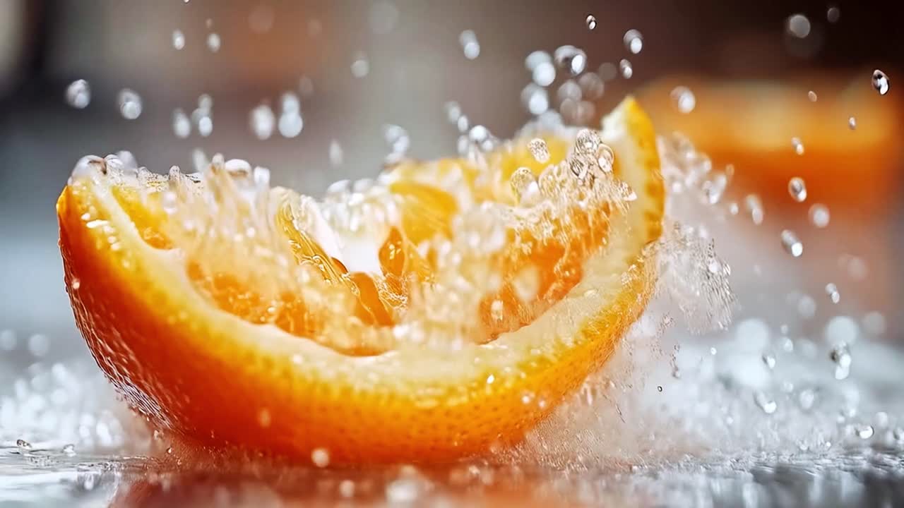 Fetta d'arancia rinfrescante con uno schizzo d'acqua